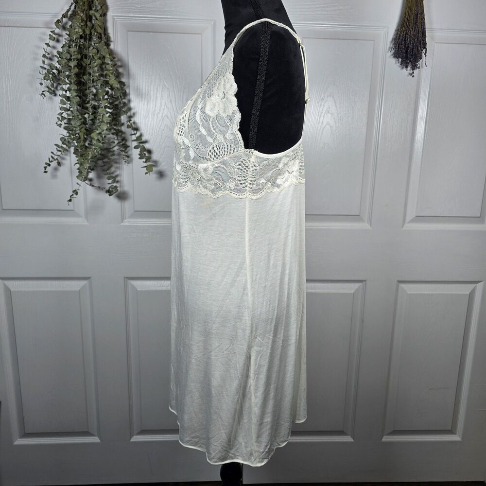 Natori White Sleeveless Nightgown Deep V-neckline Dress Decorative Lace Large - Picture 2 of 7